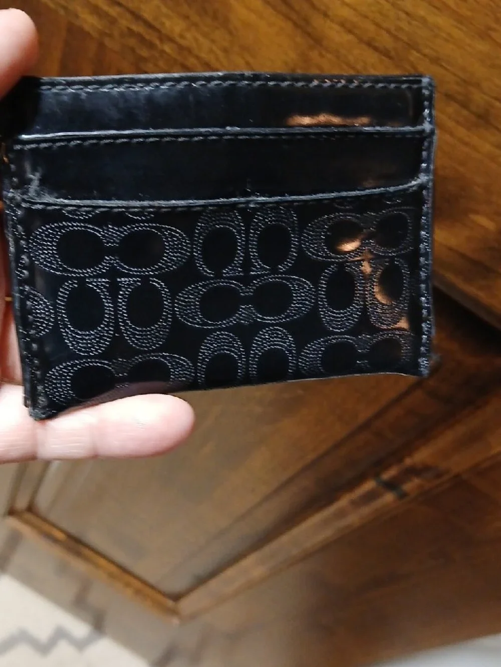 Coach Black Patent Signature Card Holder with Heart Emblem